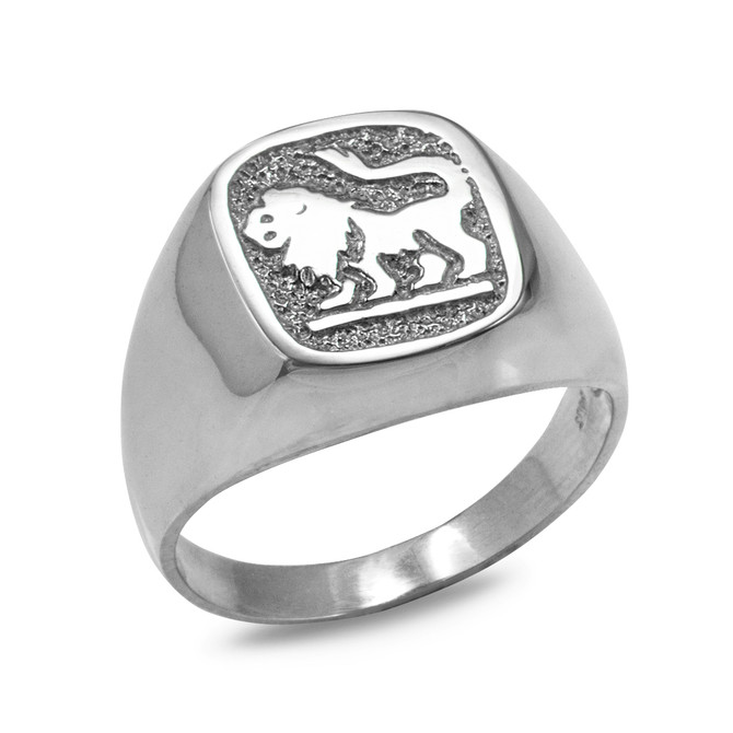 Sterling Silver Zodiac Sign Mens Square Signet Ring
