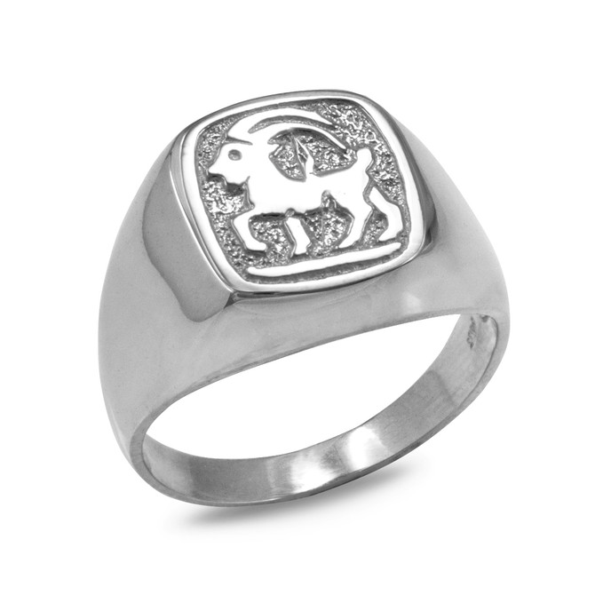 Sterling Silver Zodiac Sign Mens Square Signet Ring