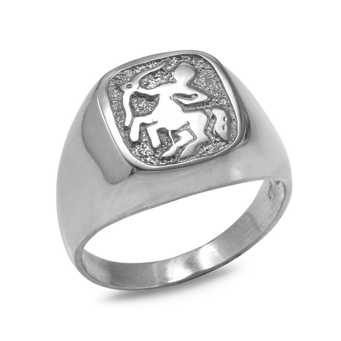 Sterling Silver Zodiac Sign Mens Square Signet Ring