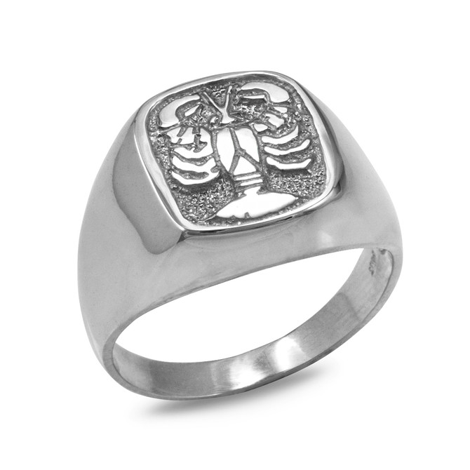 Sterling Silver Zodiac Sign Mens Square Signet Ring