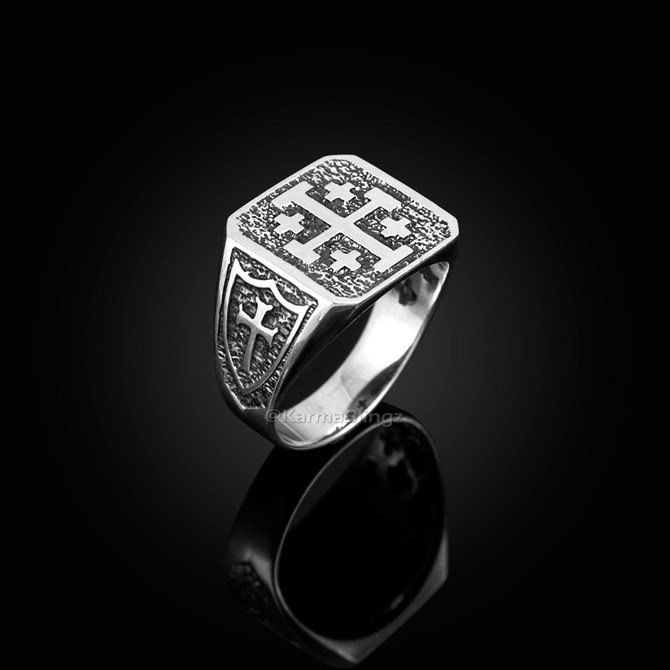 Silver Jerusalem Cross Ring Men's