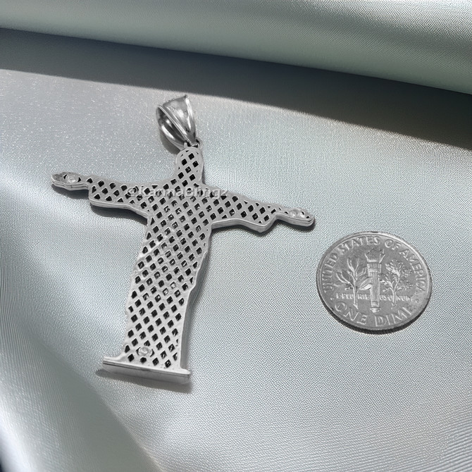 Sterling Silver Jesus Christ The Redeemer Cross Brazil Rio Statue Pendant
