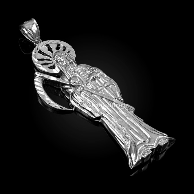 Sterling Silver Santa Muerte Diamond Cut Pendant