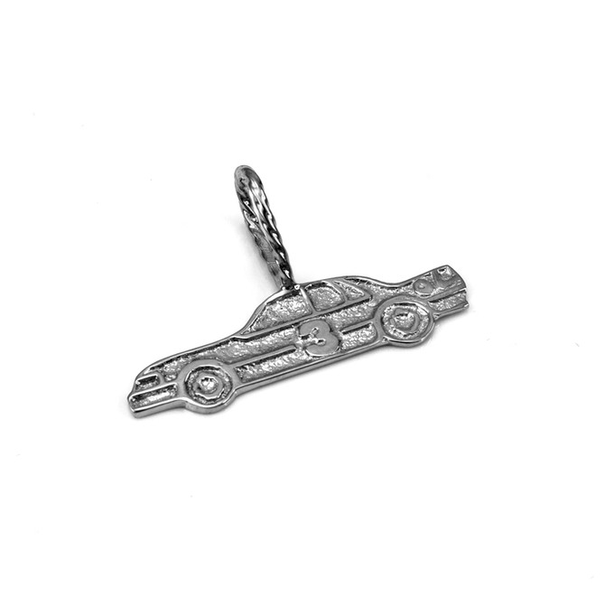 Sterling Silver Textured Race Car #3 Charm Pendant