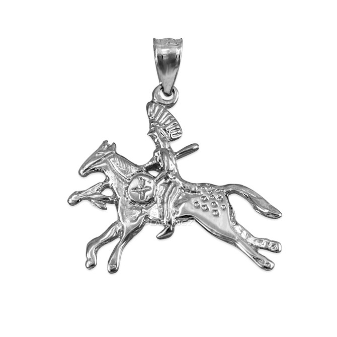 Sterling Silver Indian Chief Horse Rider Pendant Necklace