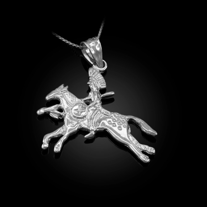 Sterling Silver Indian Chief Horse Rider Pendant Necklace