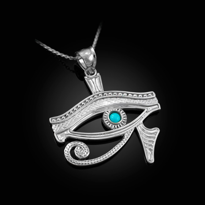 Sterling Silver Eye Of Horus Turquoise Pendant Necklace