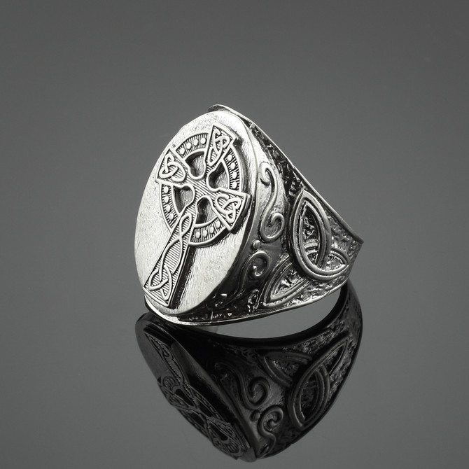 Sterling Silver Mens Celtic Cross Statement Ring