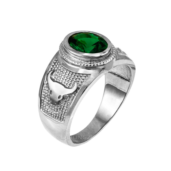 Sterling Silver Taurus Zodiac Sign May Birthstone Green CZ Ring