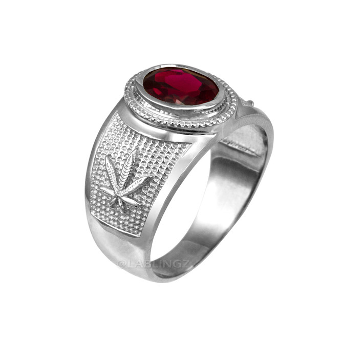 Sterling Silver Marijuana Leaf CZ Birthstone Ring