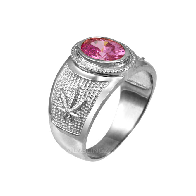 Sterling Silver Marijuana Leaf CZ Birthstone Ring
