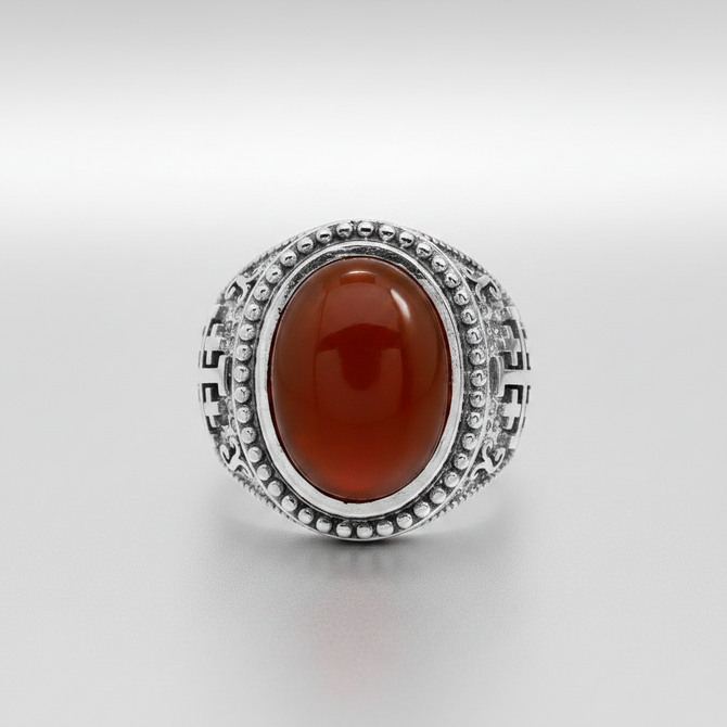 Sterling Silver Jerusalem Cross Red Onyx Gemstone Statement Ring