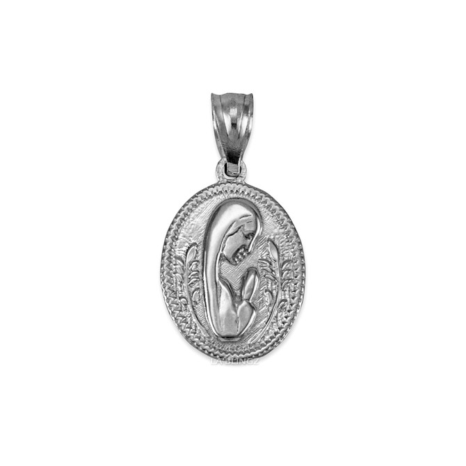 Sterling Silver Praying Virgin Mary Medallion Charm Necklace