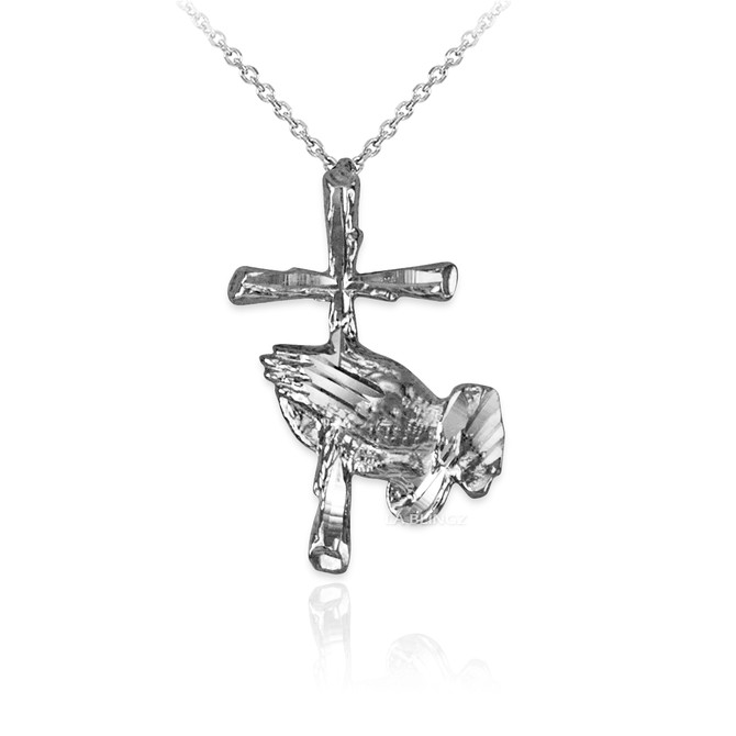Sterling Silver Praying Hands Cross DC Charm Necklace