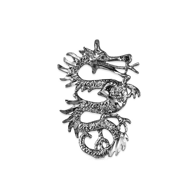 Sterling Silver Textured  Dragon DC Charm Necklace