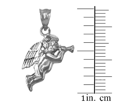 Polished Sterling Silver Trumpeting Angel DC Charm Necklace