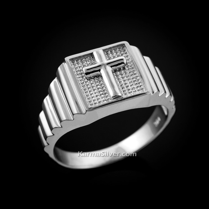 Sterling Silver Cross Square Mens Ring