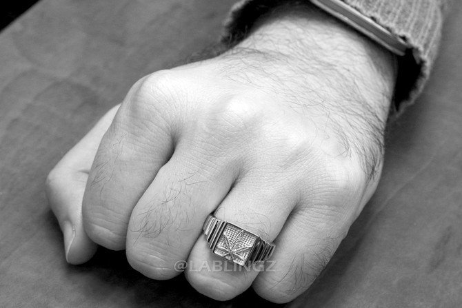 Sterling Silver Marijuana Square Mens Ring