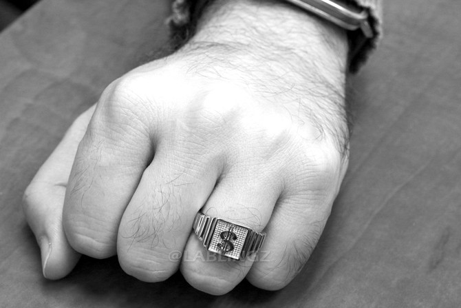 Sterling Silver Cash Money Dollar Sign Square Mens Ring