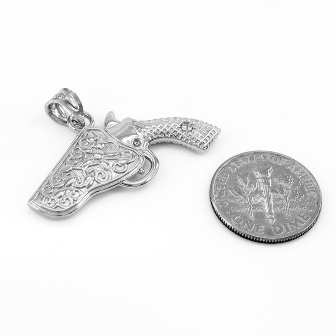 Sterling Silver Revolver Pistol Gun Holster Pendant Necklace