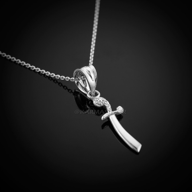 Sterling Silver Scimitar Sword Filigree Charm Necklace