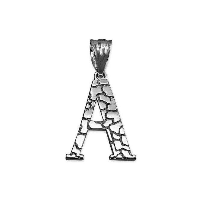 Sterling Silver Nugget Initial Letter "A" Pendant Necklace