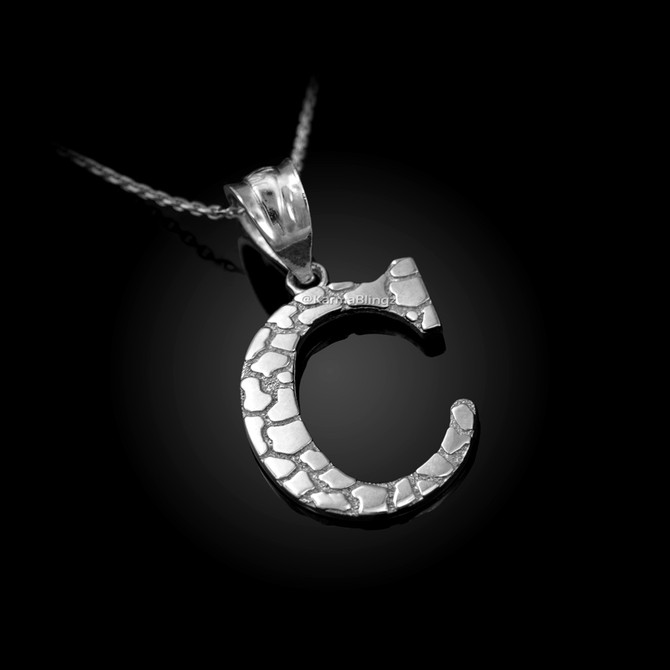 Sterling Silver Nugget Initial Letter "C" Pendant Necklace