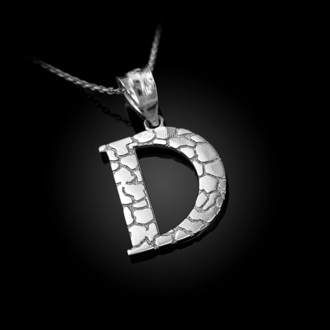 Sterling Silver Nugget Initial Letter "D" Pendant Necklace