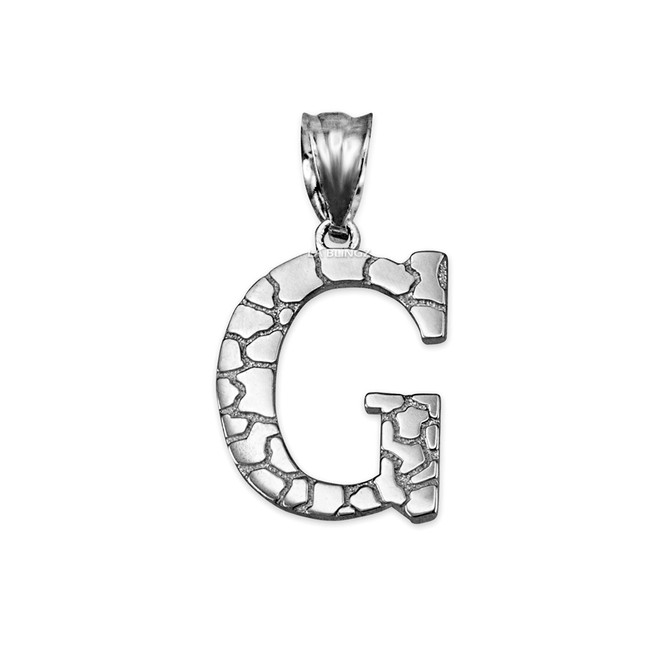 Sterling Silver Nugget Initial Letter "G" Pendant Necklace