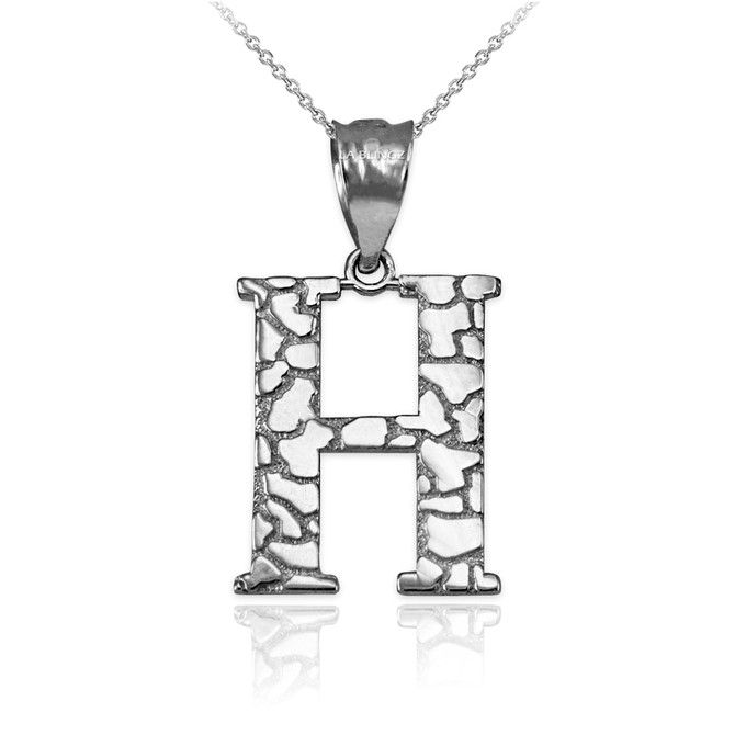 Sterling Silver Nugget Initial Letter "H" Pendant Necklace