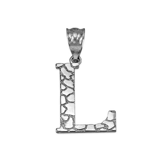Sterling Silver Nugget Initial Letter "L" Pendant Necklace