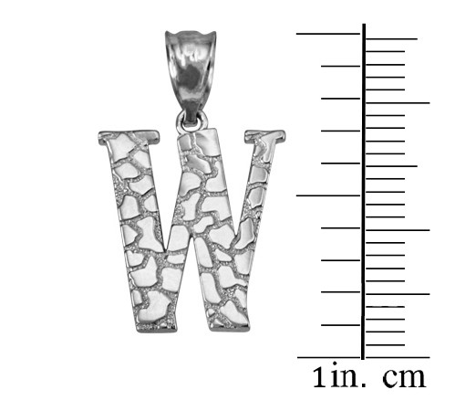 Sterling Silver Nugget Initial Letter "W" Pendant Necklace