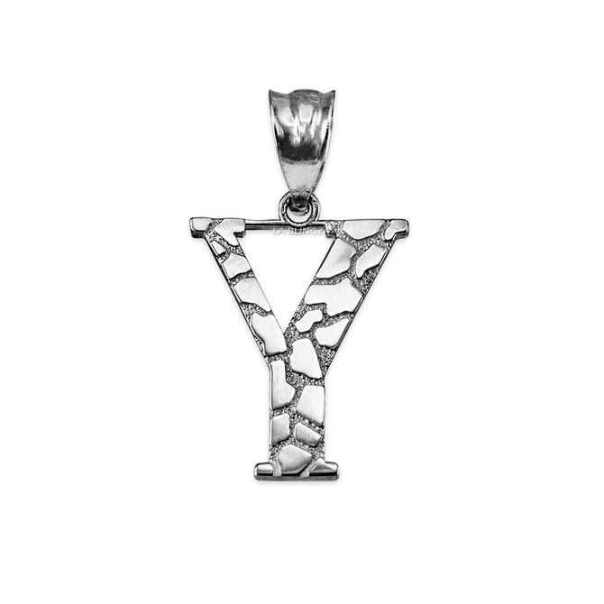Sterling Silver Nugget Initial Letter "Y" Pendant Necklace