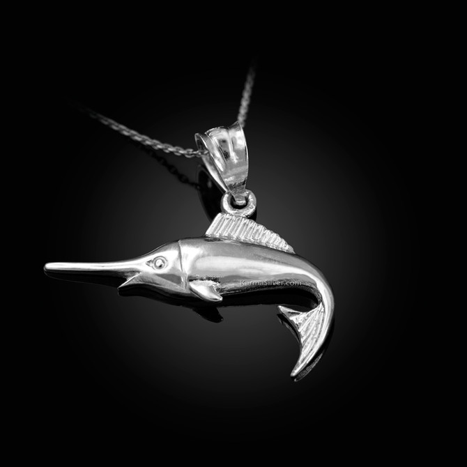Sterling Silver Marlin Fish Charm Necklace