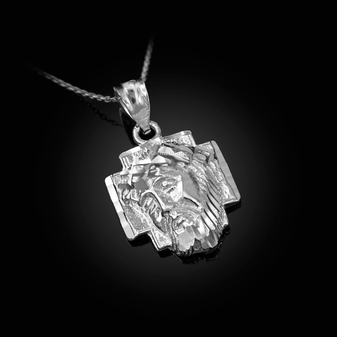Sterling Silver Jesus Face Cross DC Charm Necklace