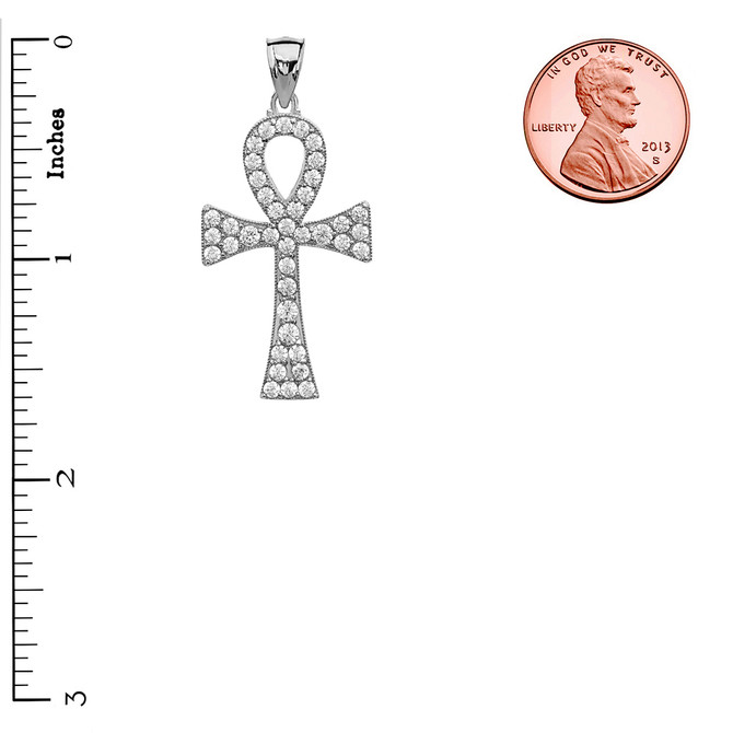 Iced Sterling Silver Egyptian Ankh Cross CZ Pendant