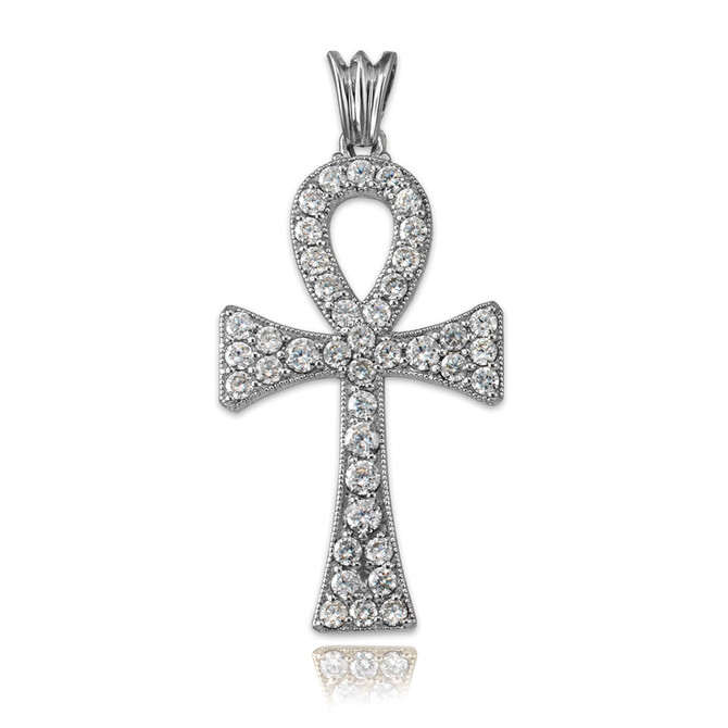 Iced Sterling Silver Egyptian Ankh Cross CZ Pendant