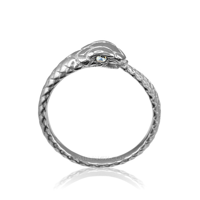 Sterling Silver Ouroboros Tail Biting Snake Diamond Ring