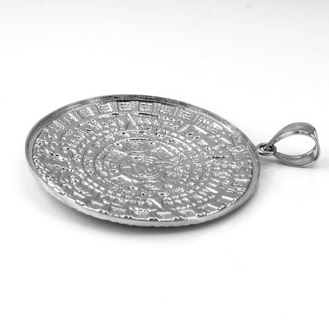 Sterling Silver Aztec Mayan Sun Calendar Extra Large Pendant (XL/XXL)