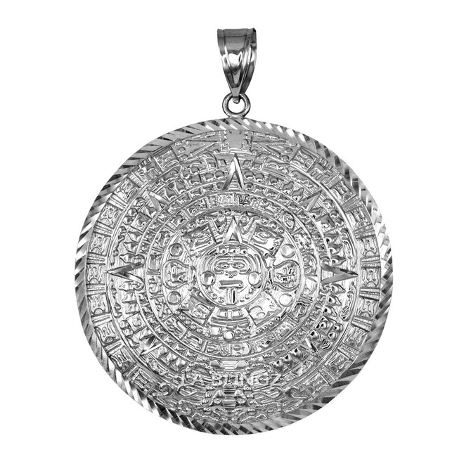 Sterling Silver Aztec Mayan Sun Calendar Extra Large Pendant (XL/XXL)