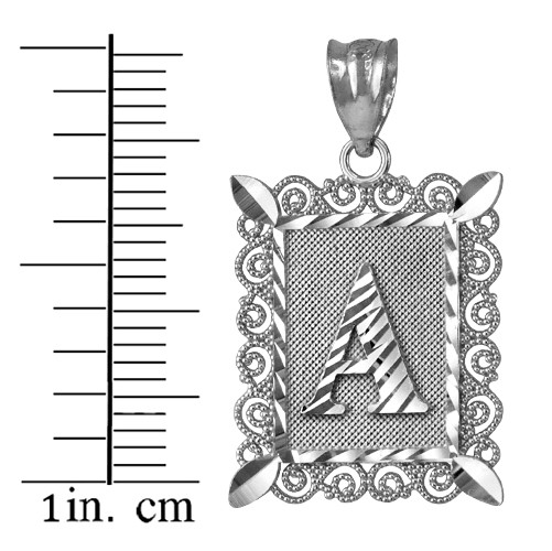Sterling Silver Alphabet DC Letter Initial Filigree Pendant Necklace