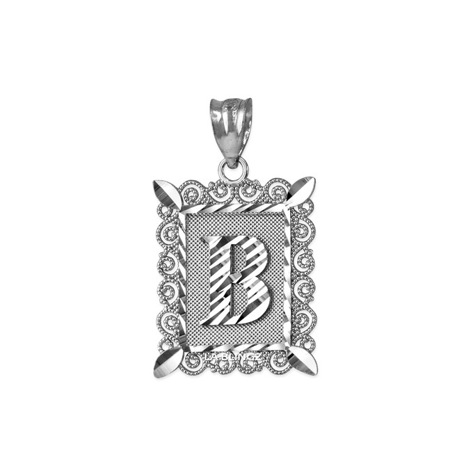Sterling Silver Alphabet DC Letter Initial Filigree Pendant Necklace