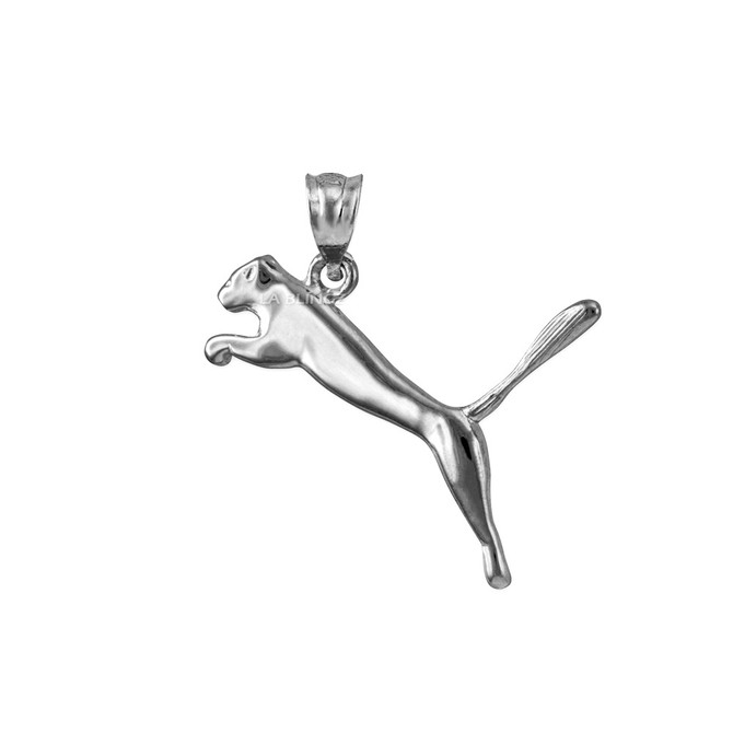 Sterling Silver Jumping Puma Cat Pendant Necklace