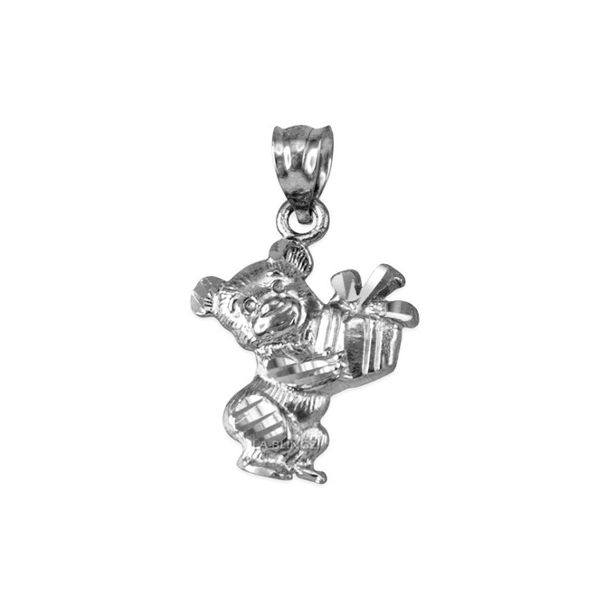 Sterling Silver Cute Teddy Bear Gift Box DC Charm Necklace