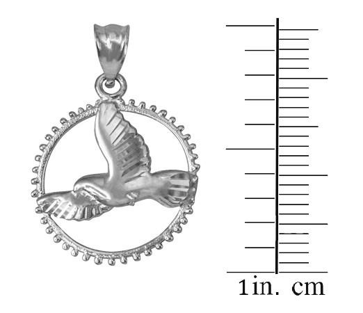 Sterling Silver Dove of Peace Round DC Pendant Necklace
