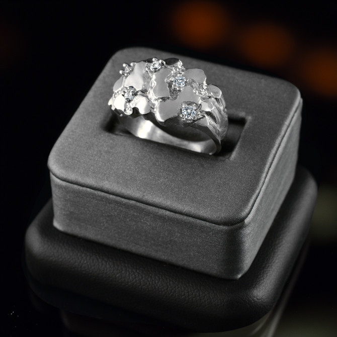 Sterling Silver Nugget Ring with CZ Stones