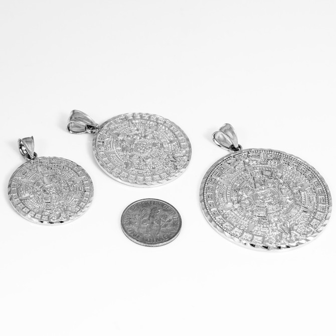 Silver Aztec Mayan Sun Calendar Pendant S/M/L