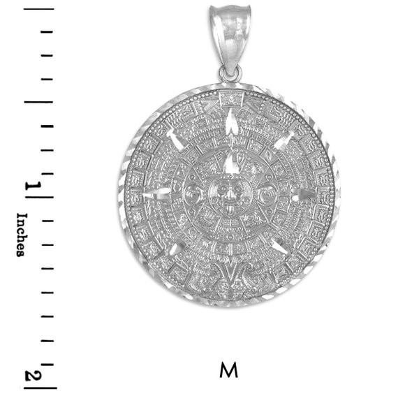 Silver Aztec Mayan Sun Calendar Pendant S/M/L