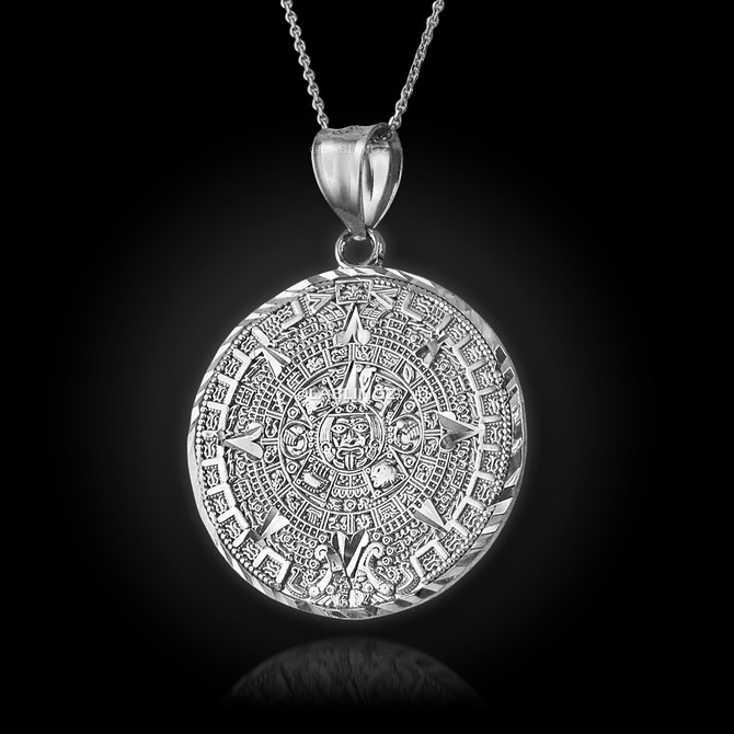 Sterling Silver Aztec Mayan Sun Calendar Pendant Necklace