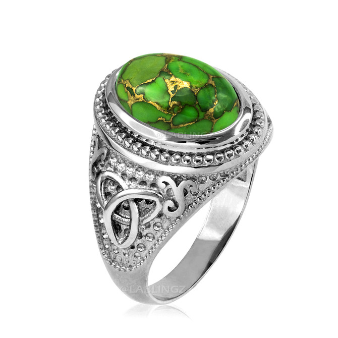 Sterling Silver Celtic Band Green Copper Turquoise Statement Ring